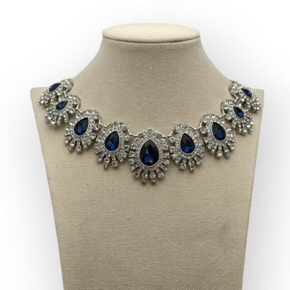 Monet Sapphire Blue Crystal and Rhinestone Statement Necklace - Picture 1 of 8